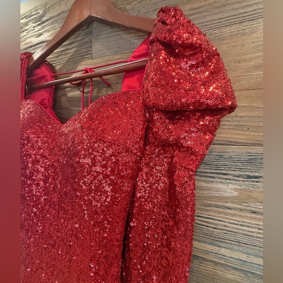 Jovani Dazzling Red Sequin Long Sleeve Dress - Picture 9 of 14